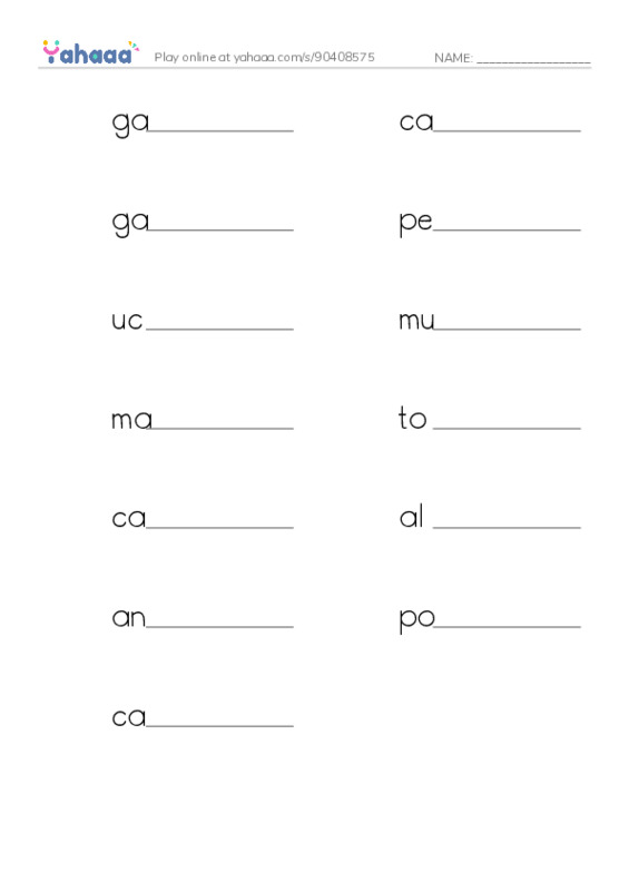 Write the word rows worksheet for 625 Words Animals