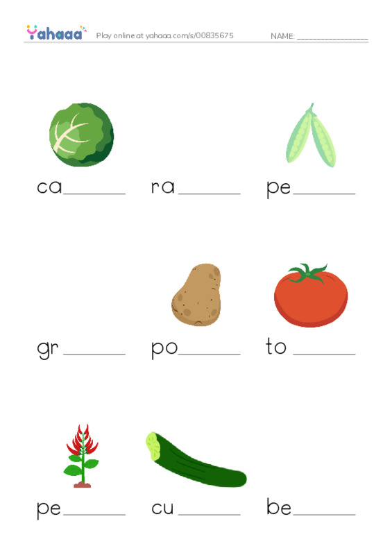 Finish the word worksheet for vegetables - veggies