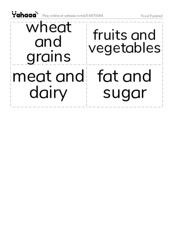 Word flashcards worksheet for Food Pyramid