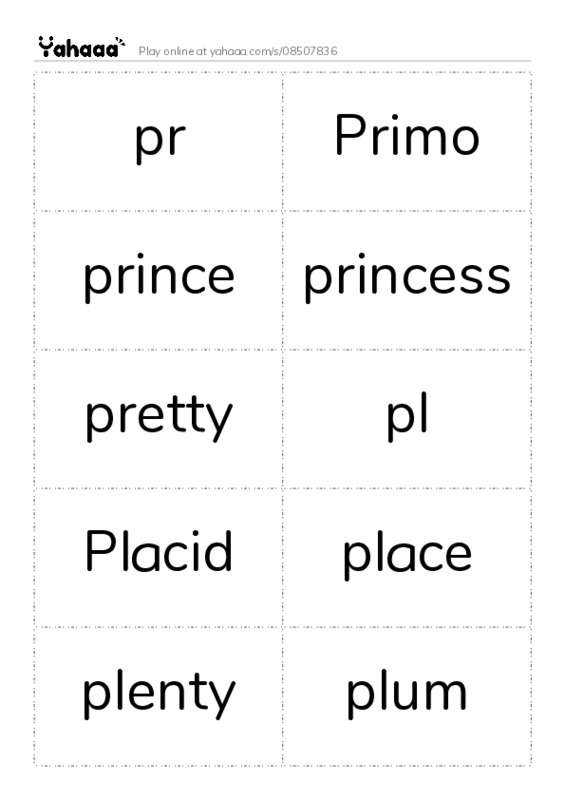 Word flashcards worksheet for pr, Primo, prince and 8 more