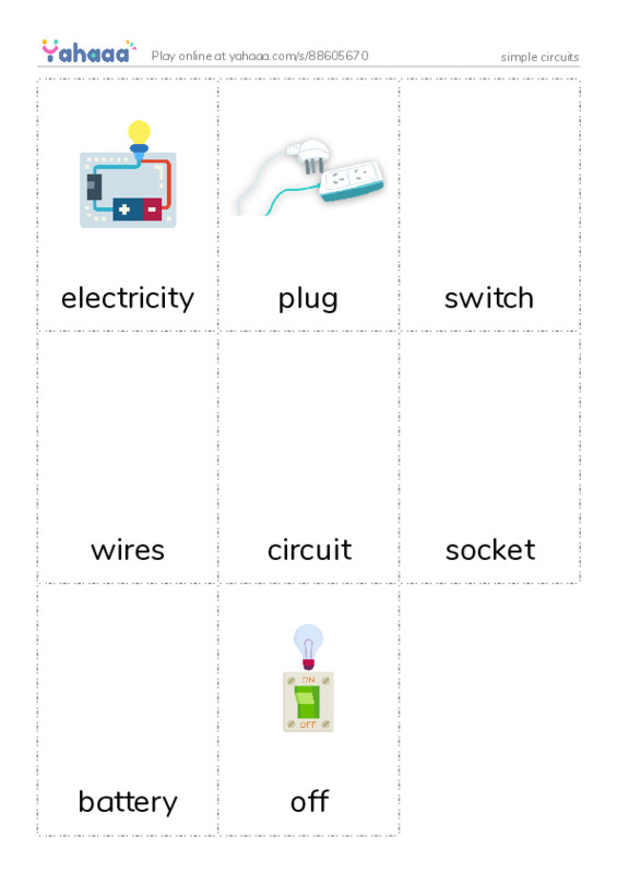 Picture flashcards worksheet for simple circuits
