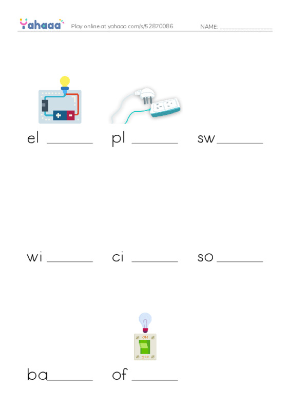 Finish the word worksheet for simple circuits