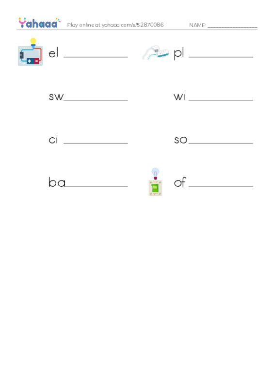 Write the word rows worksheet for simple circuits