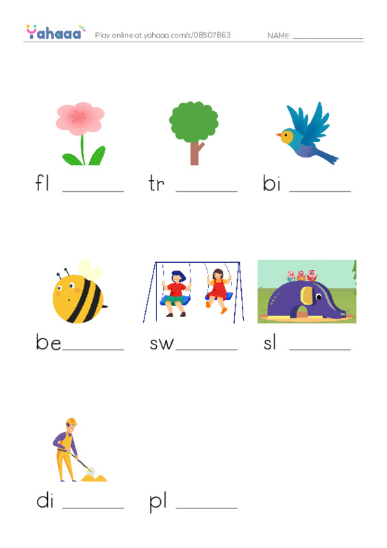 Finish the word worksheet for What I like (RAZ level A)