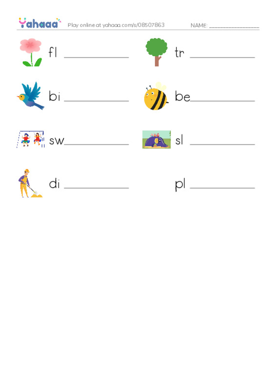 Write the word rows worksheet for What I like (RAZ level A)