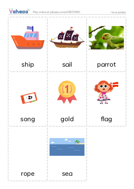 Picture flashcards worksheet for I love pirates