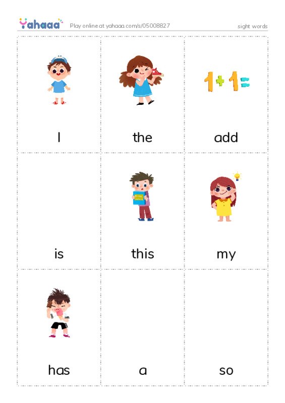 Picture flashcards worksheet for sight words