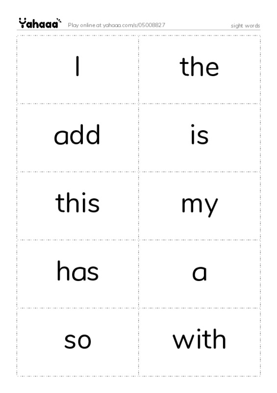 Word flashcards worksheet for sight words