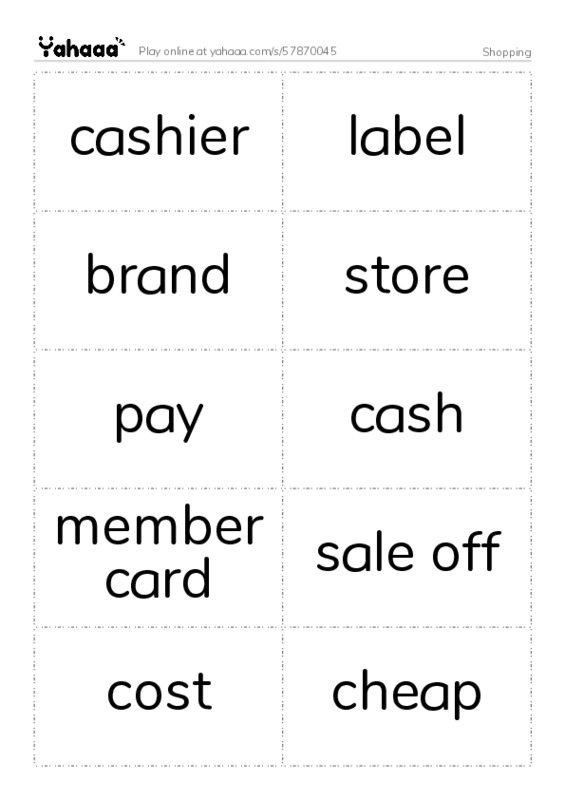 Word flashcards worksheet for Shopping
