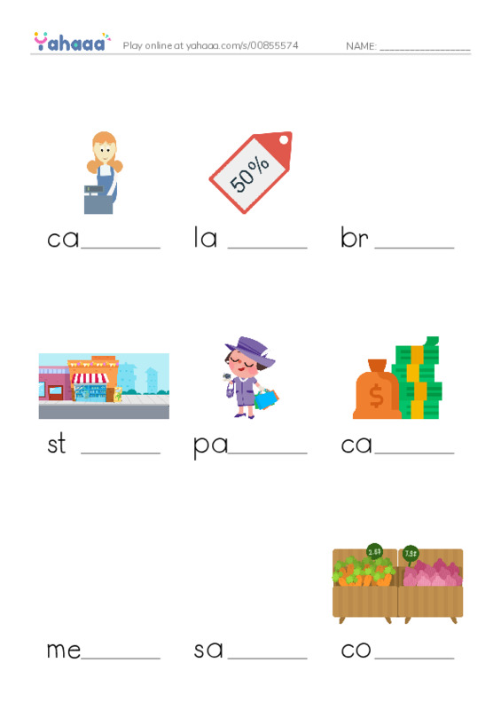 Finish the word worksheet for Shopping