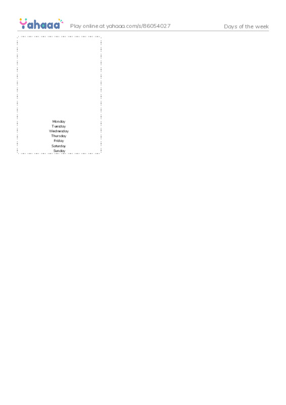 Picture flashcards worksheet for Days of the week