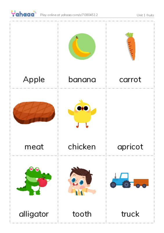 Picture flashcards worksheet for Unit 1 fruits