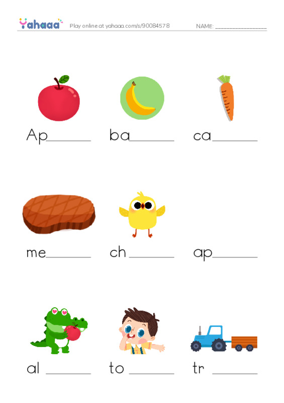 Finish the word worksheet for Unit 1 fruits