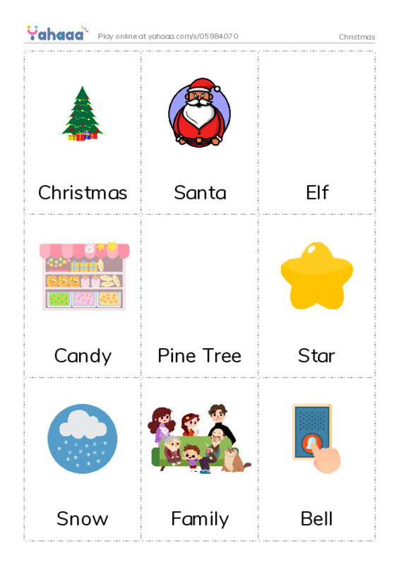 Picture flashcards worksheet for Christmas