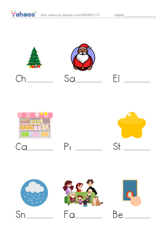 Finish the word worksheet for Christmas