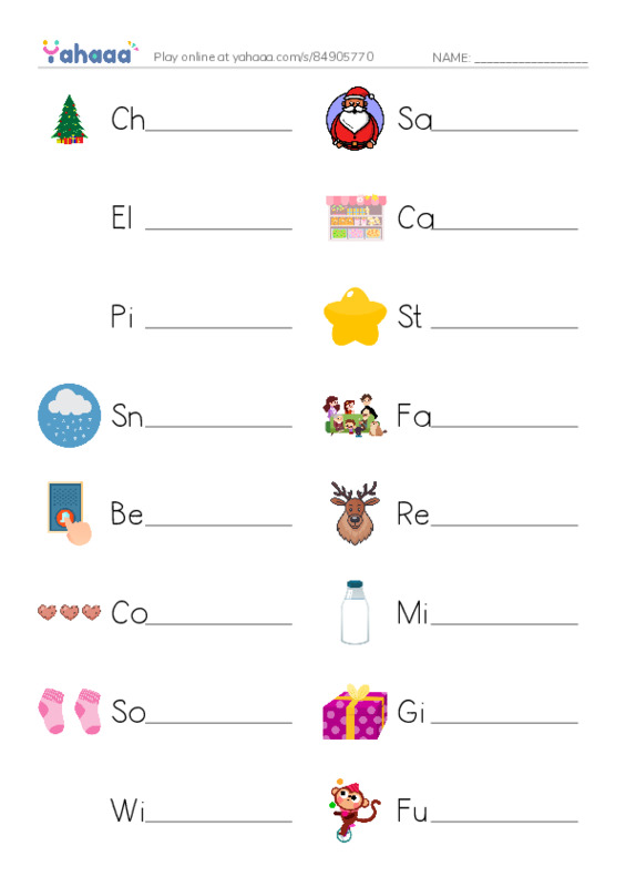 Write the word rows worksheet for Christmas