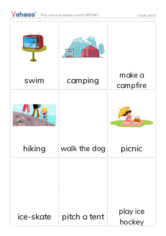 Picture flashcards worksheet for Vocab unit 6