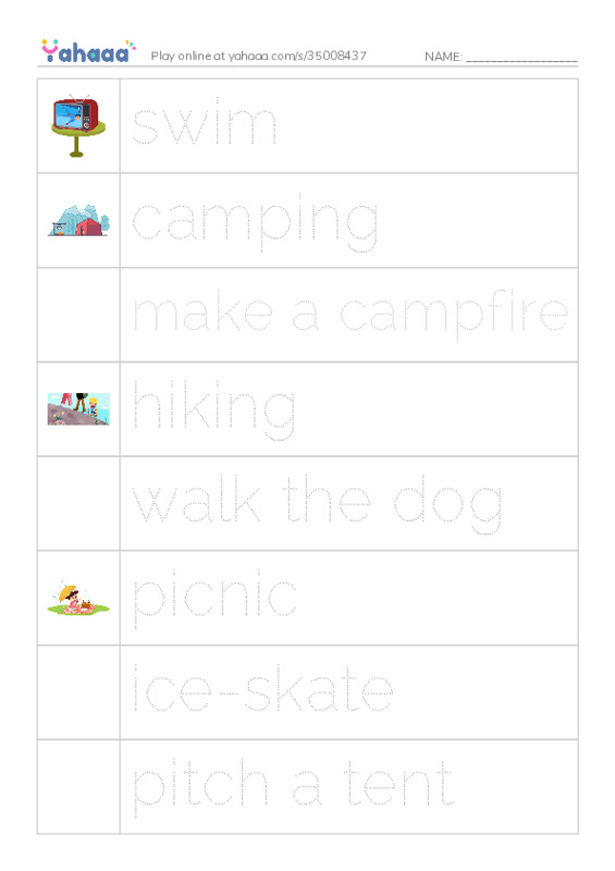 Picture and word rows worksheet for Vocab unit 6