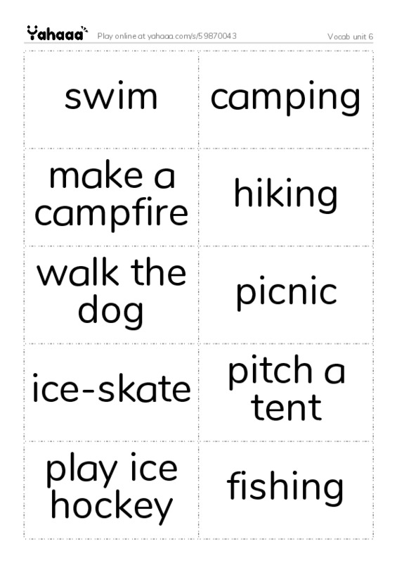 Word flashcards worksheet for Vocab unit 6