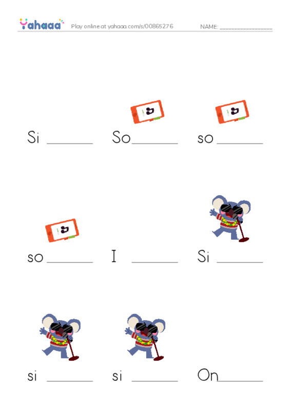 Finish the word worksheet for Sing songs, Song, song and 10 more