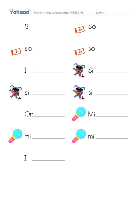 Write the word rows worksheet for Sing songs, Song, song and 10 more