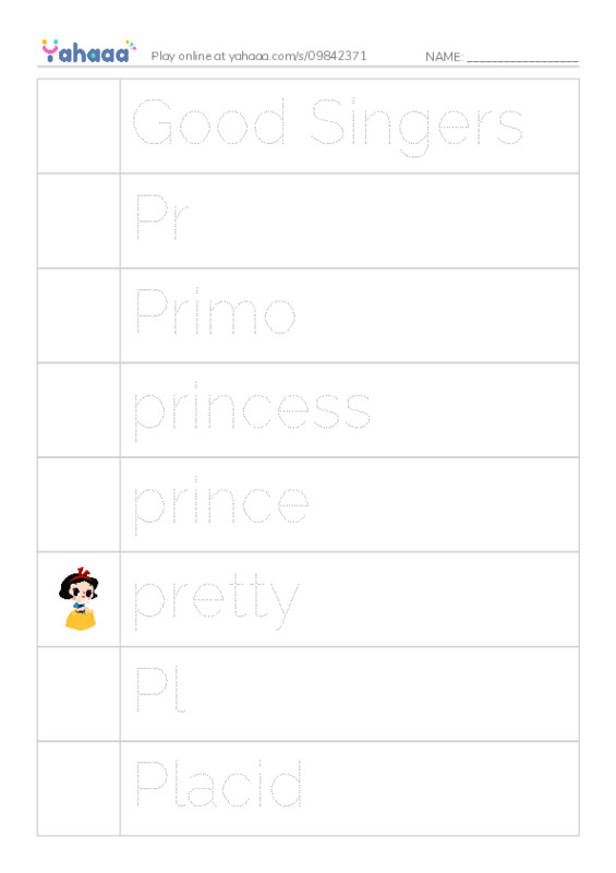 Picture and word rows worksheet for Good Singers, Pr, Primo and 14 more