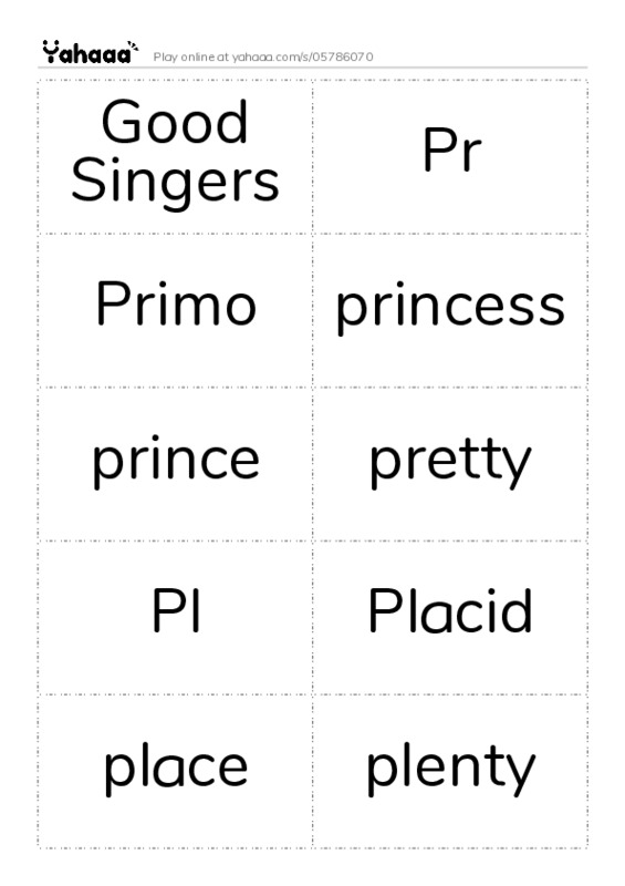 Word flashcards worksheet for Good Singers, Pr, Primo and 14 more