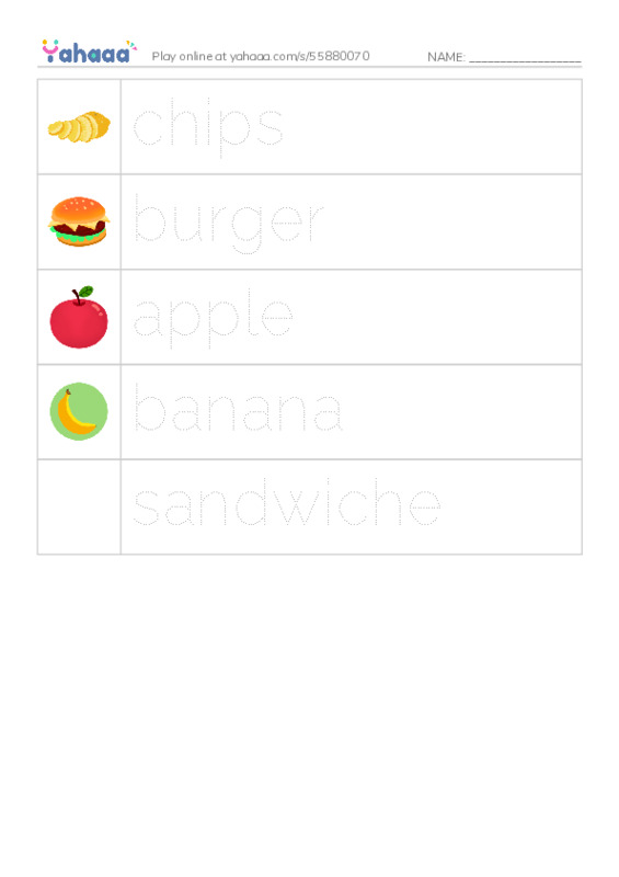 Picture and word rows worksheet for New words