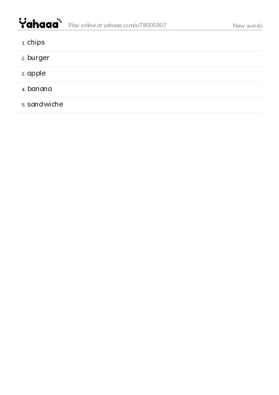 Word list with meanings worksheet for New words