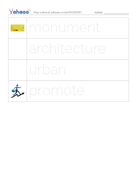 Picture and word rows worksheet for Heritage