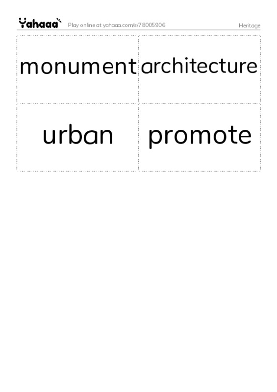 Word flashcards worksheet for Heritage