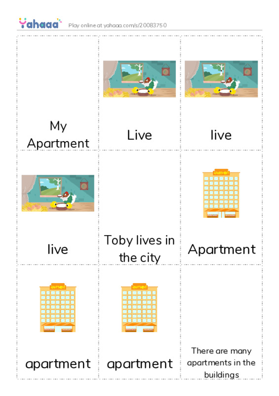 Picture flashcards worksheet for My Apartment, Live, live and 10 more