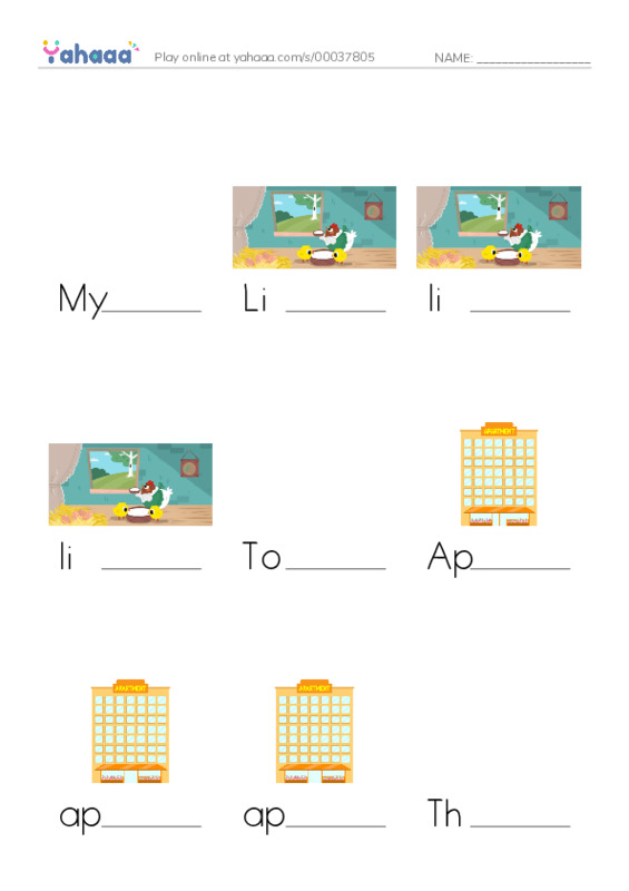 Finish the word worksheet for My Apartment, Live, live and 10 more