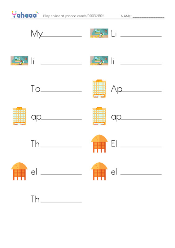 Write the word rows worksheet for My Apartment, Live, live and 10 more