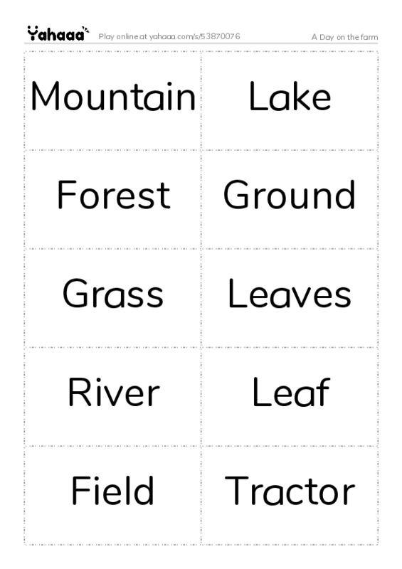 Word flashcards worksheet for A Day on the farm