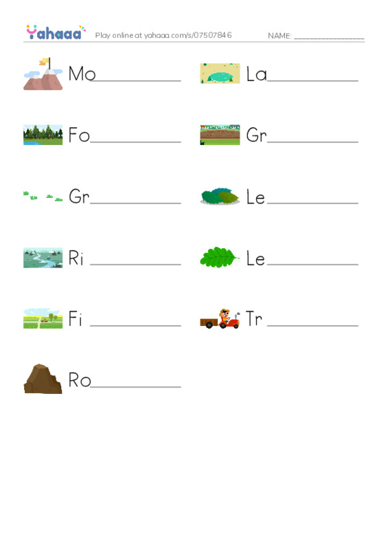 Write the word rows worksheet for A Day on the farm
