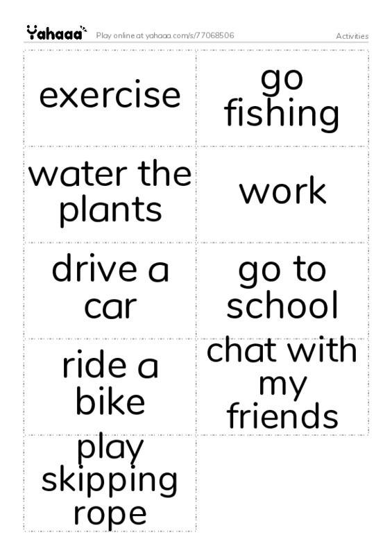 Word flashcards worksheet for Activities