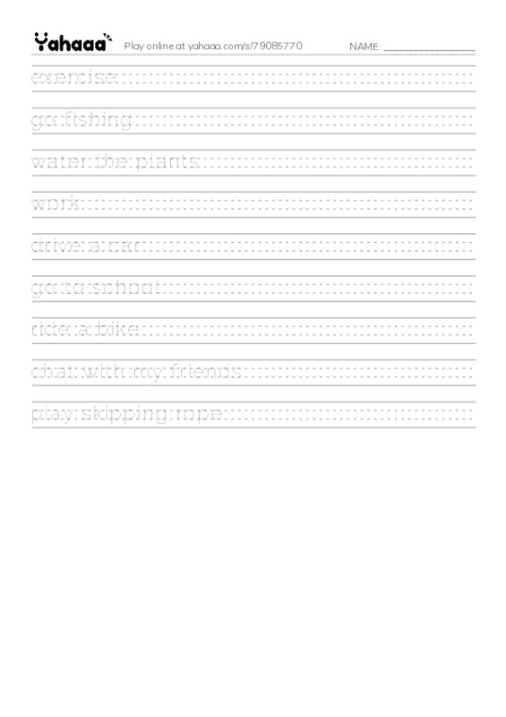 Handwriting lines worksheet for Activities
