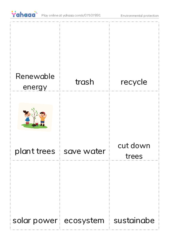 Picture flashcards worksheet for Environmental protection