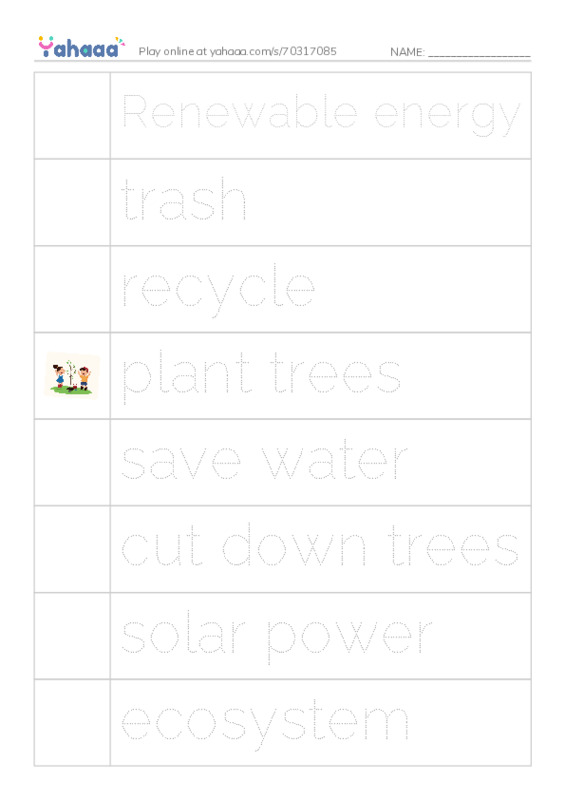 Picture and word rows worksheet for Environmental protection