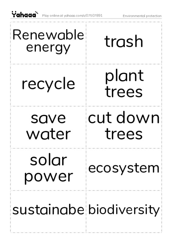 Word flashcards worksheet for Environmental protection