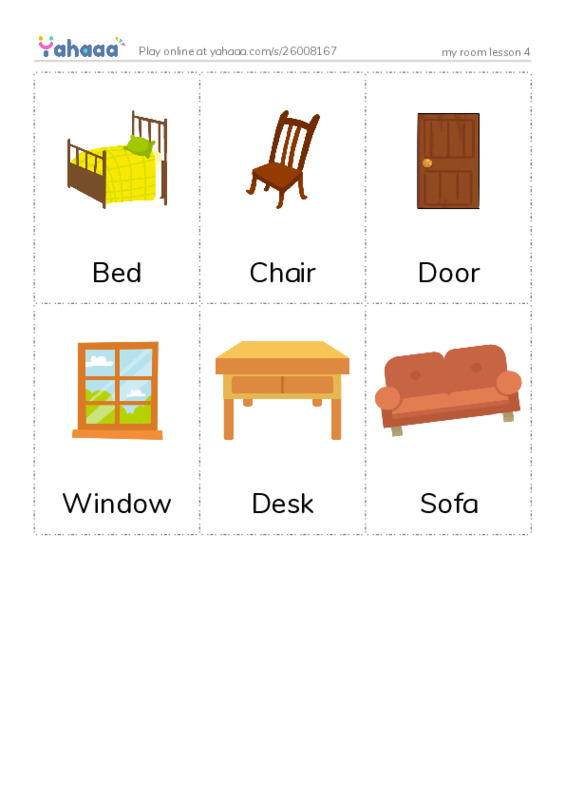 Picture flashcards worksheet for my room lesson 4