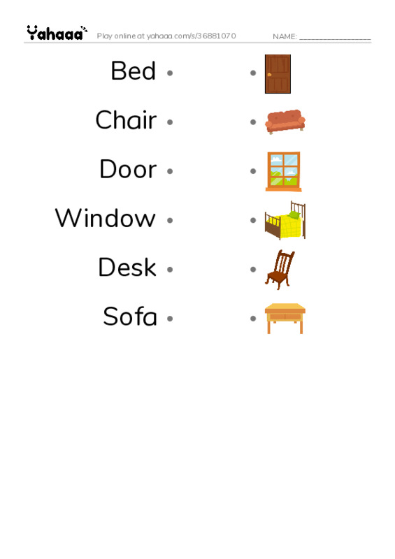 Draw a line to match worksheet for my room lesson 4