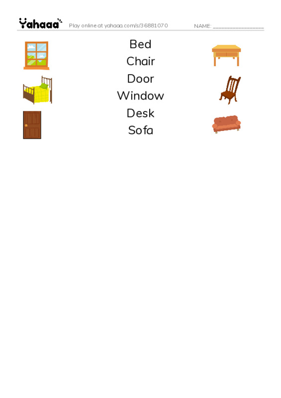 Match both sides worksheet for my room lesson 4