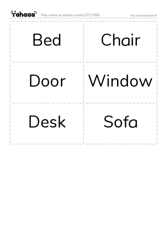 Word flashcards worksheet for my room lesson 4