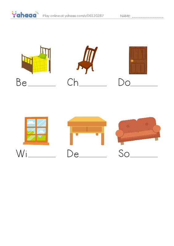 Finish the word worksheet for my room lesson 4