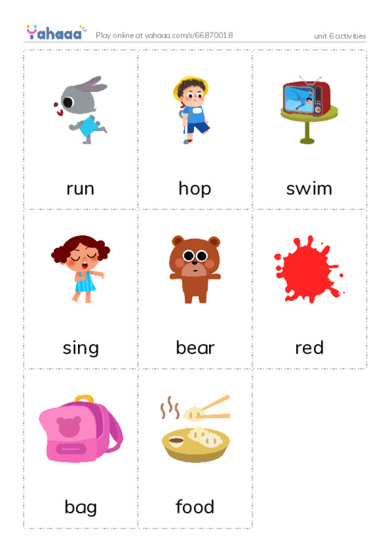 Picture flashcards worksheet for unit 6 activities