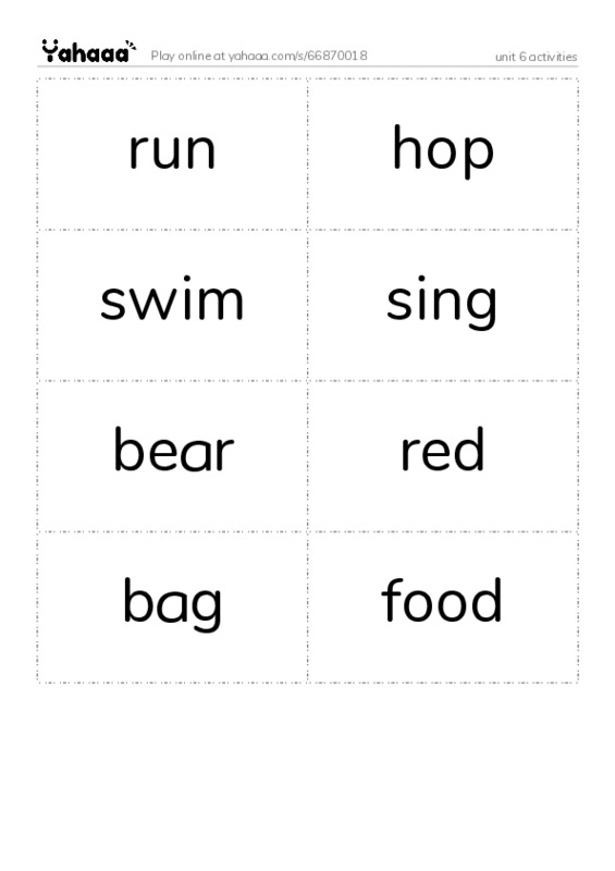 Word flashcards worksheet for unit 6 activities