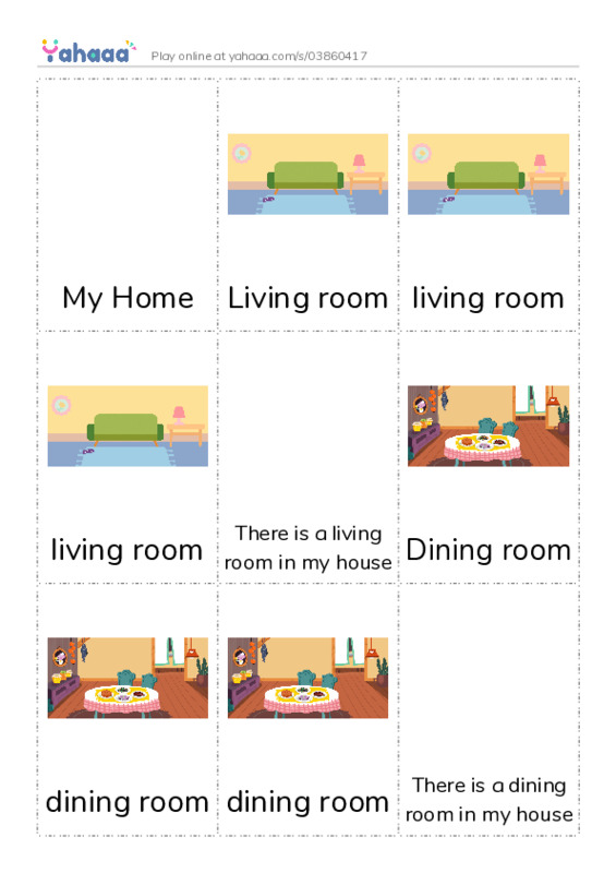Picture flashcards worksheet for My Home, Living room, living room and 10 more