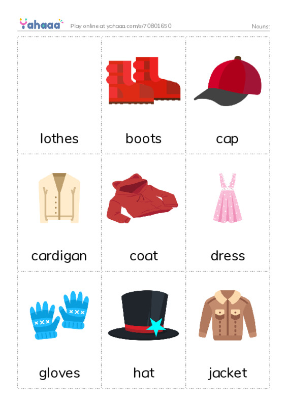 Picture flashcards worksheet for Nouns: